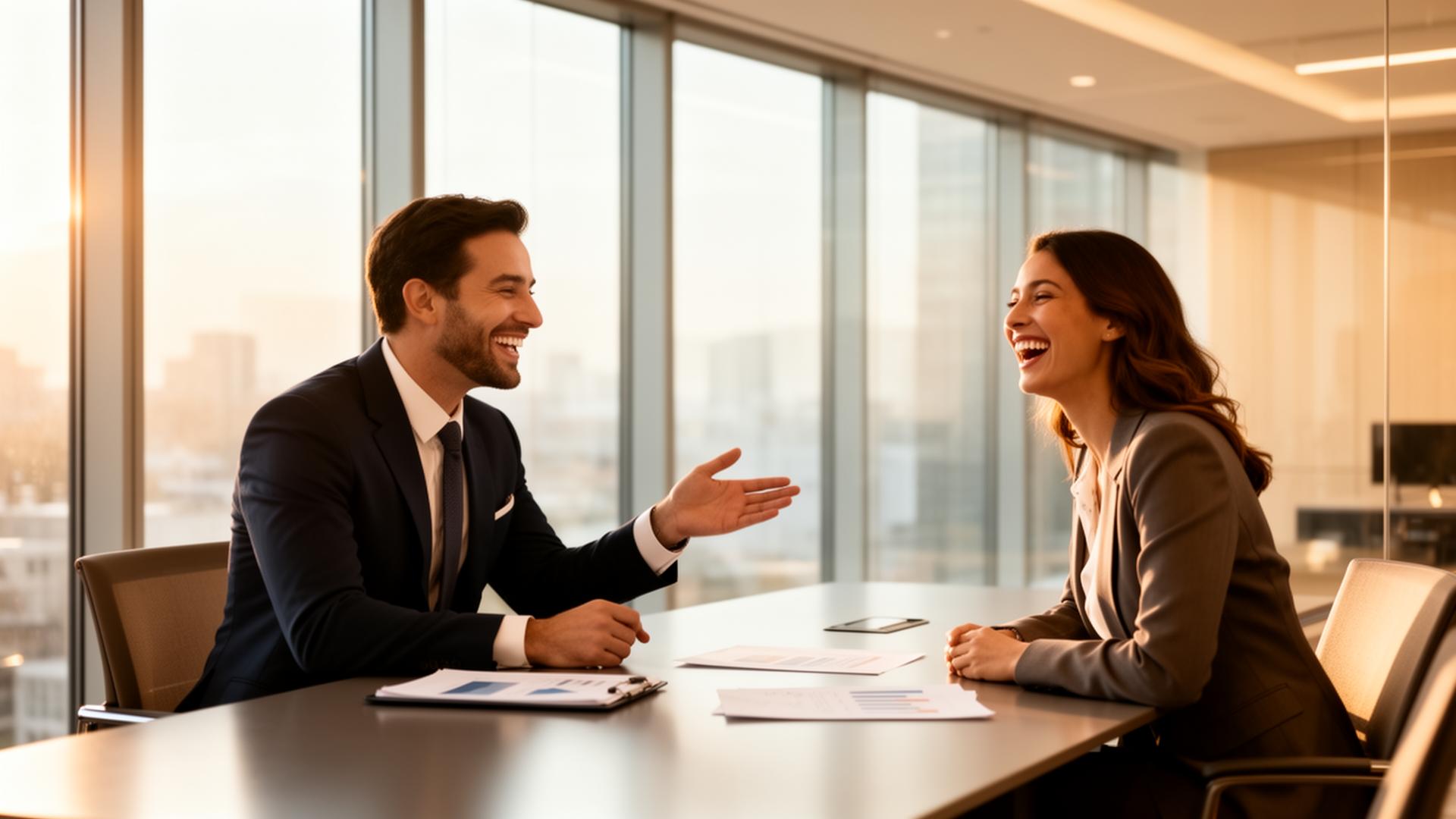 A consultant and client in conversation, reviewing strategic findings together