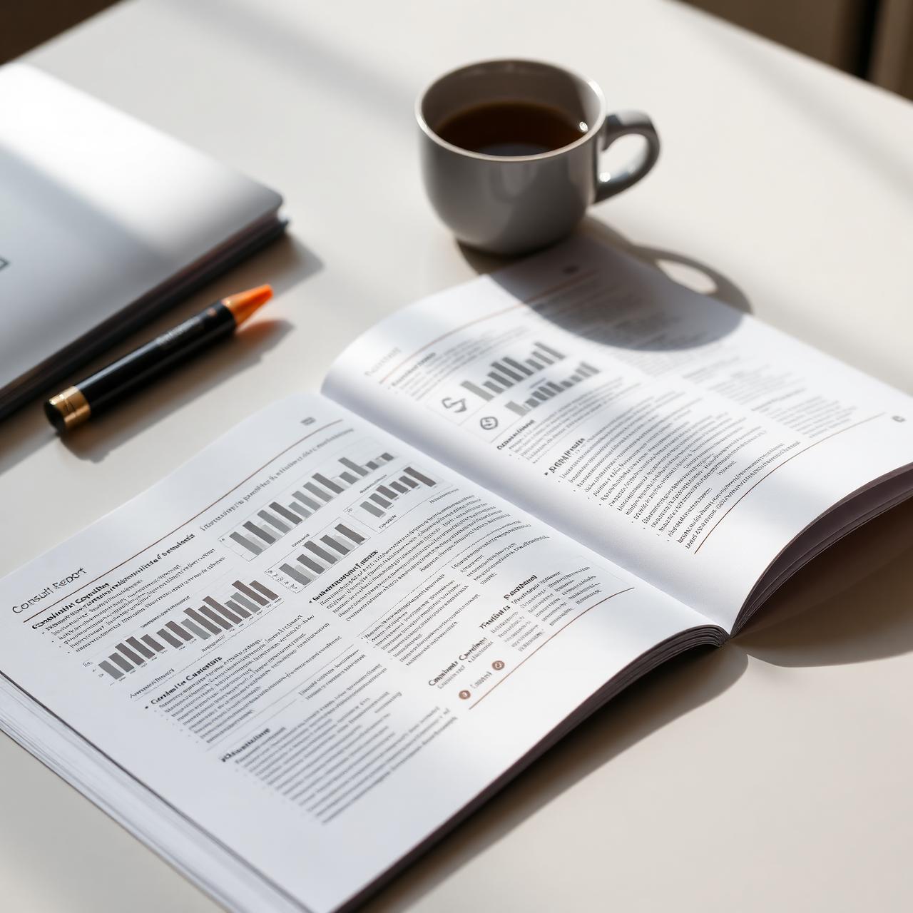 An open partner-optimized diagnostic report on a desk, with charts, findings, and an amber accent highlighter